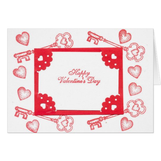 Valentine's Day Theme Hearts Keys Red White Art Card