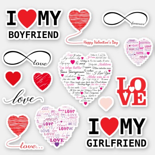 Valentines Day Themed Custom Cut Sticker Set