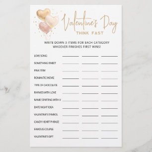 Valentine's day Think Fast, Think Quick party game