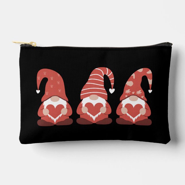 Valentine's Day Three Cute Gnomes Holding Heart Accessory Pouch (Front)