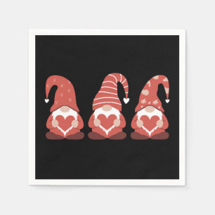 Valentine's Day Three Cute Gnomes Holding Heart Napkins