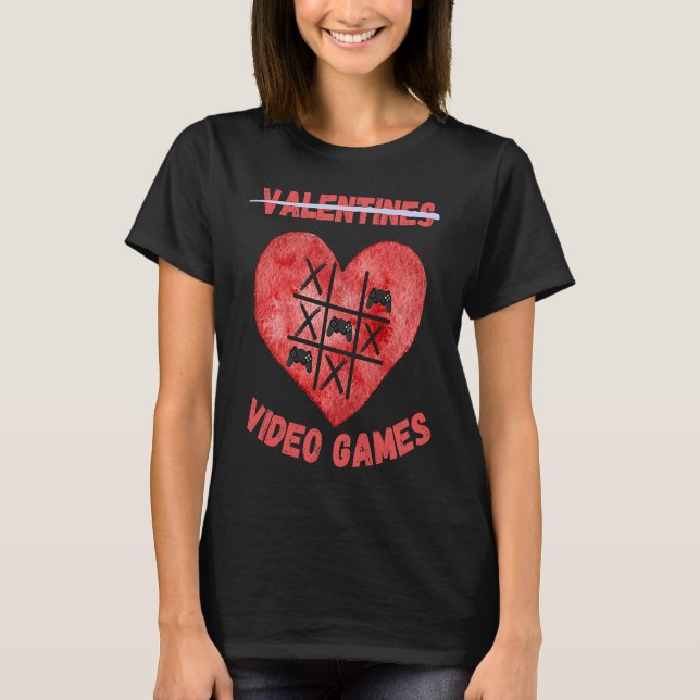 Valentines Day Tic Tac Toe Valentine Video Game XO T-Shirt (Front)