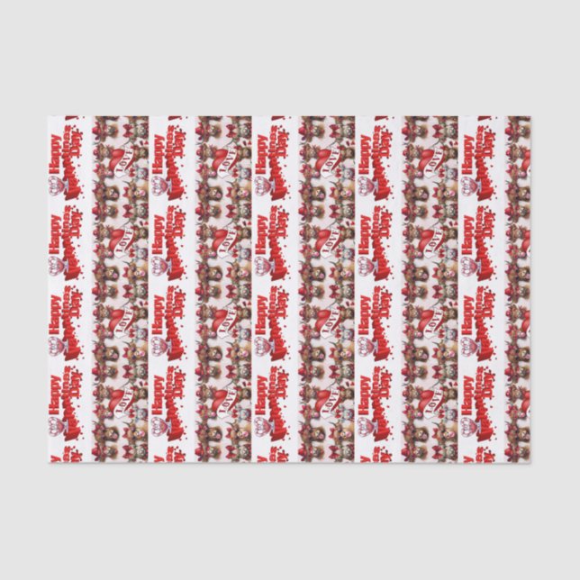 Valentine's Day Tissue Paper Cows Red Hearts (Front)