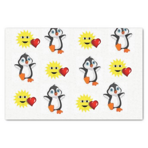 Valentines Day Tissue Paper Penguin Hearts