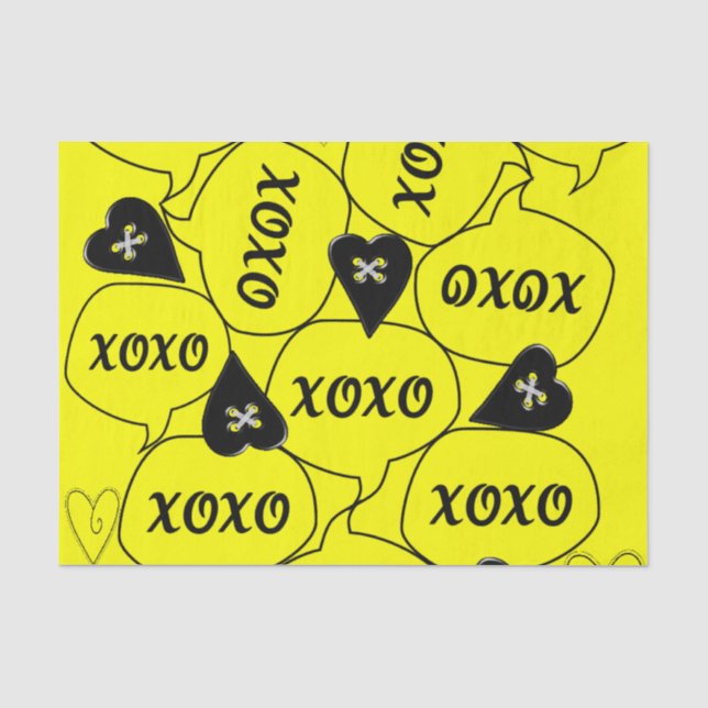 Valentine's Day Tissue Paper Xoxo Yellow Black  (Front)