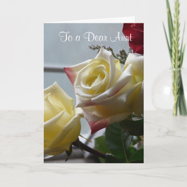 Valentine's Day/To a Dear Aunt-Yellow Roses Holiday Card (Front)