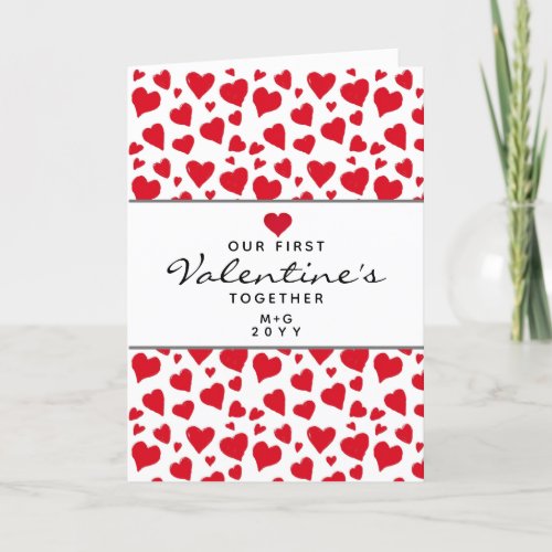 Valentines Day Together Red Hearts Personalized Holiday Card