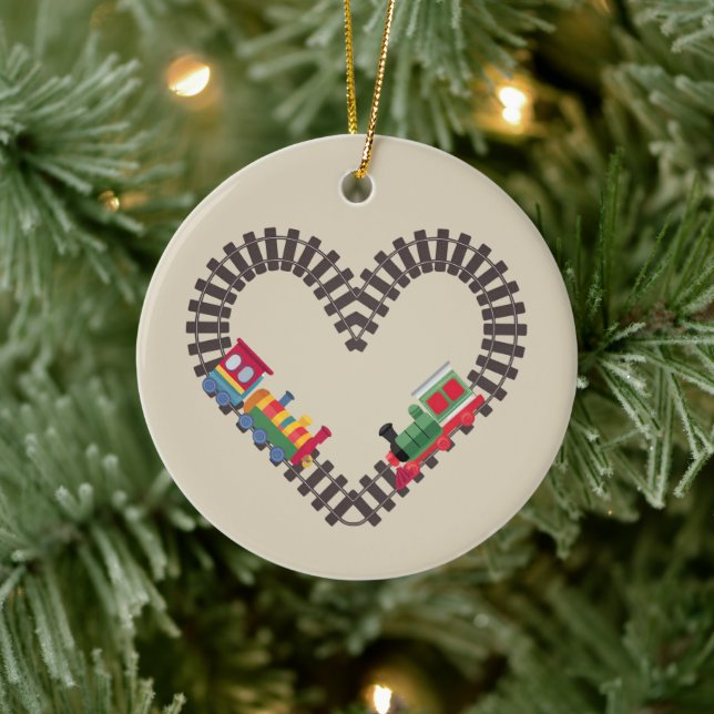 Valentines Day Train Railroad Heart  Ceramic Ornament (Tree)