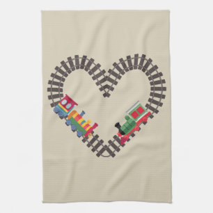 Valentines Day Train Railroad Heart Kitchen Towel