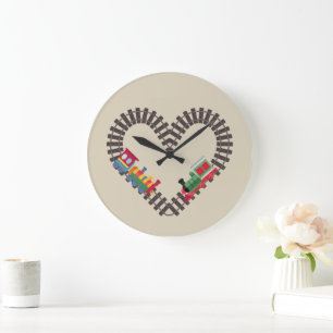Valentines Day Train Railroad Heart Large Clock