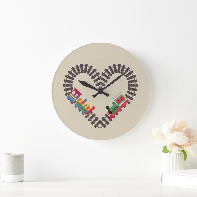 Valentines Day Train Railroad Heart  Large Clock (Home)