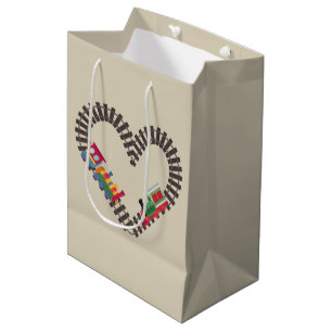 Valentines Day Train Railroad Heart  Medium Gift Bag