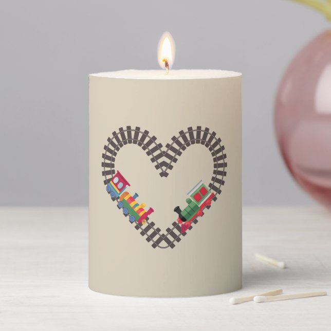 Valentines Day Train Railroad Heart  Pillar Candle (In Situ)