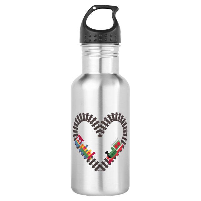 Valentines Day Train Railroad Heart  Stainless Steel Water Bottle (Front)