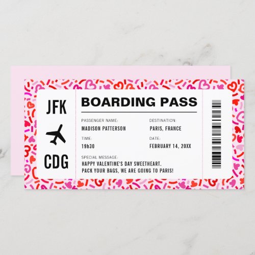Valentines Day Travel Flight Boarding Pass Holiday Card