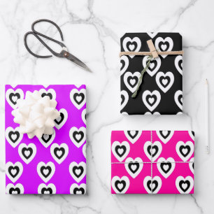 Valentines Day Triple Hearts Neon Pattern Wrapping Paper Sheets