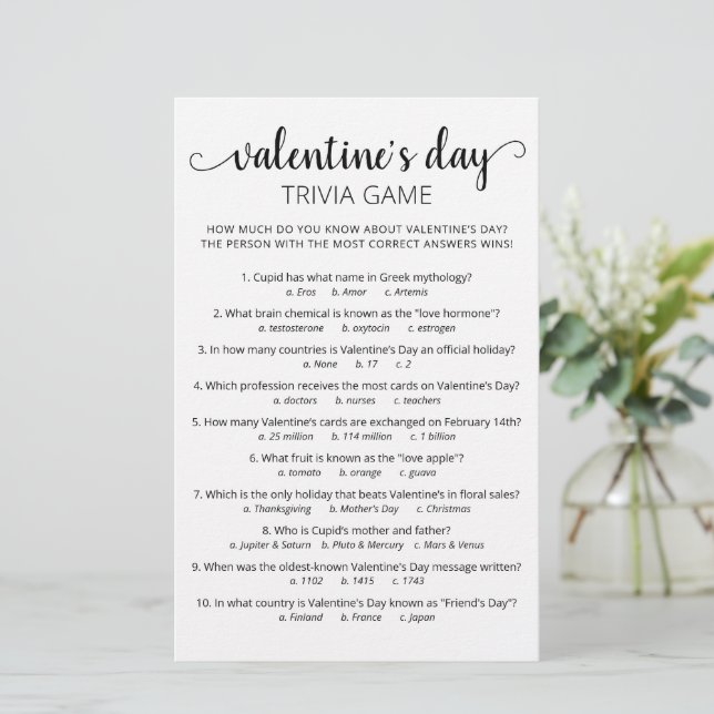 Valentine's day Trivia Game with Answers (Standing Front)