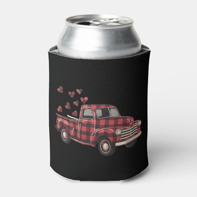 Valentine's Day Truck Funny Buffalo Plaid Leopard  Can Cooler (Can Front)