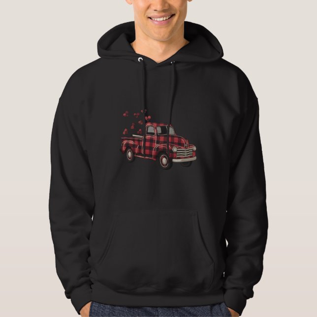 Valentine's Day Truck Funny Buffalo Plaid Leopard  Hoodie (Front)
