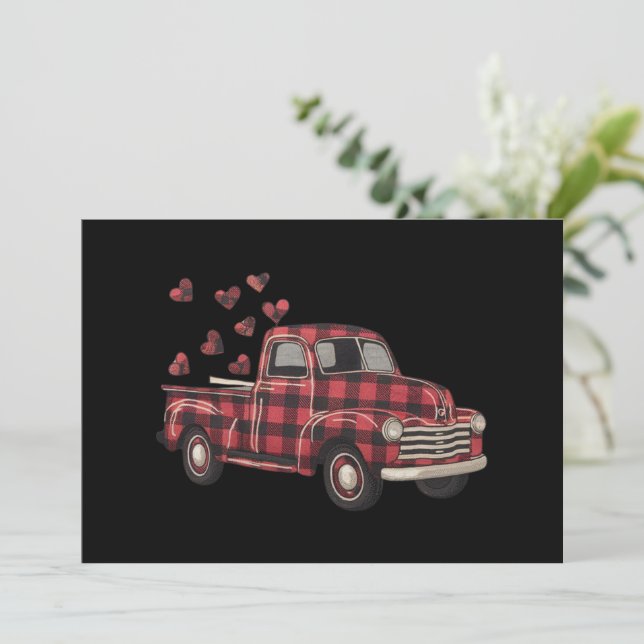 Valentine's Day Truck Funny Buffalo Plaid Leopard  Invitation (Standing Front)