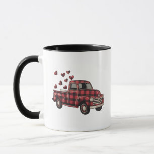 Valentine's Day Truck Funny Buffalo Plaid Leopard  Mug