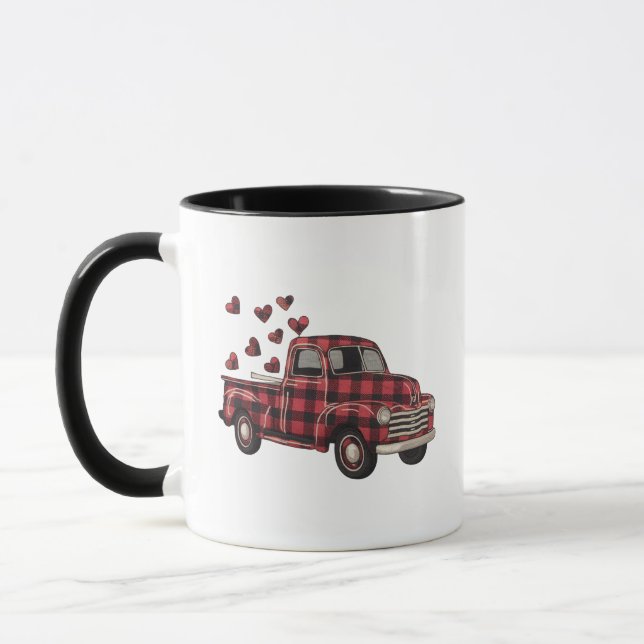 Valentine's Day Truck Funny Buffalo Plaid Leopard  Mug (Left)