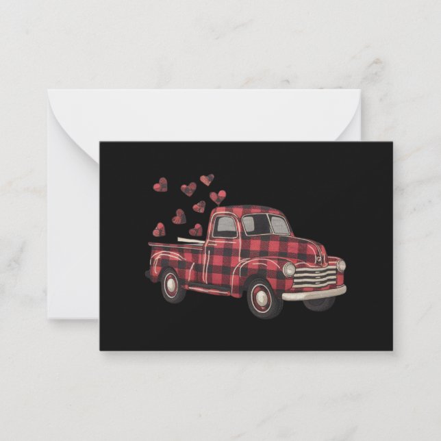 Valentine's Day Truck Funny Buffalo Plaid Leopard  Note Card (Front)