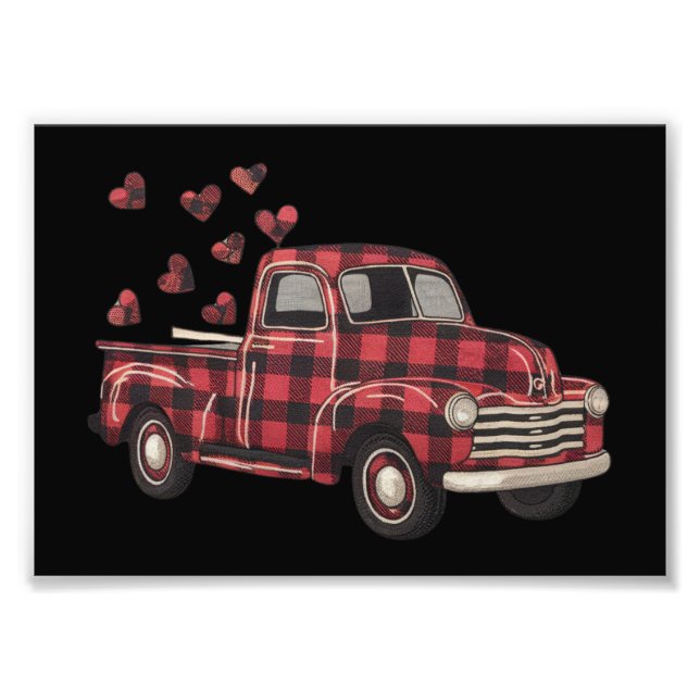 Valentine's Day Truck Funny Buffalo Plaid Leopard  Photo Print (Front)