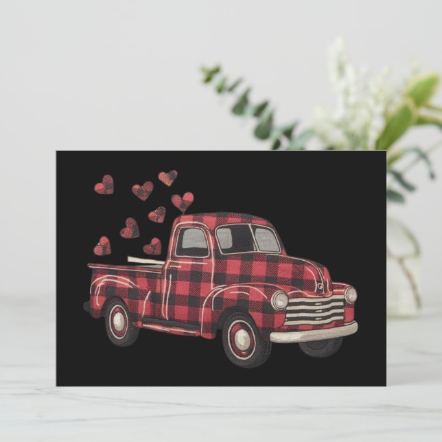 Valentine's Day Truck Funny Buffalo Plaid Leopard  Thank You Card (Standing Front)