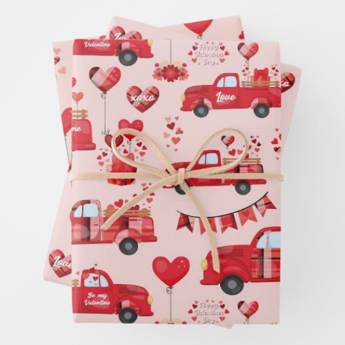 Valentines Day truck Pattern Wrapping Paper Sheets