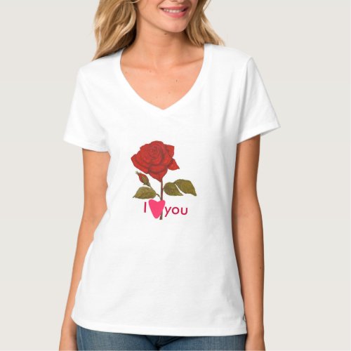 valentines day tshirt with a red rose