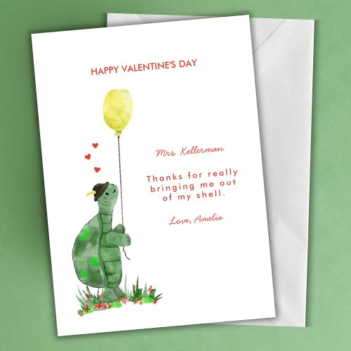 Valentines Day Turtle Teacher Valentine Holiday Card