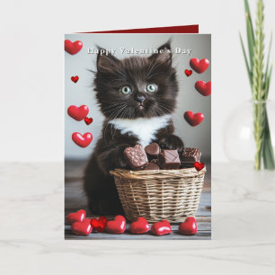 Valentine's Day Tuxedo Cat Red Hearts  Card