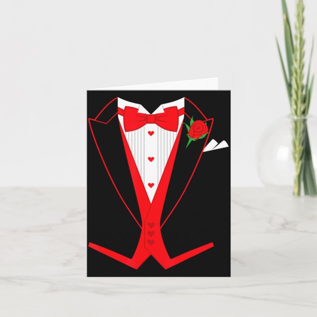 Valentine's Day Tuxedo Red Bow Tie Costume For Guy Card (Front)