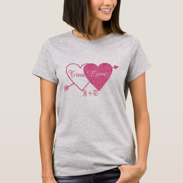 Valentine's Day Twin Hearts with Arrow T-Shirt (Front)