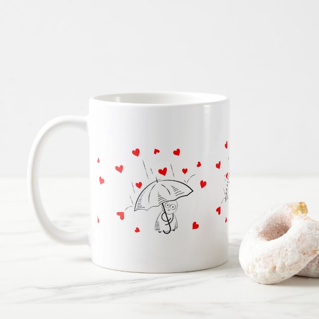 Valentine's Day Umbrella Red Hearts Mugs (With Donut)