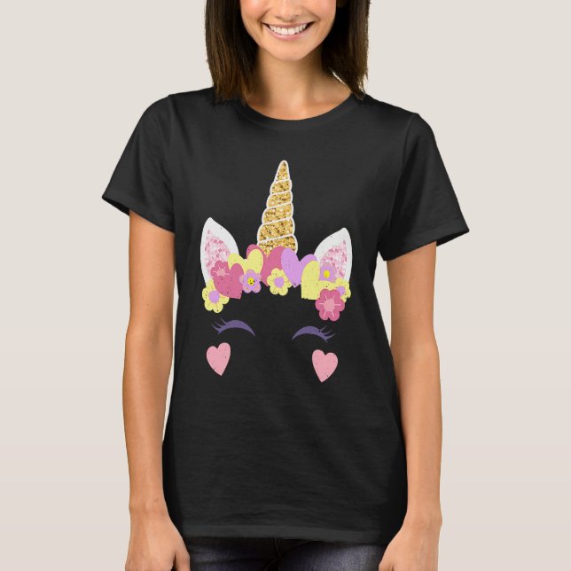 Valentine's Day Unicorn Face Hearts Cute Matching  T-Shirt (Front)