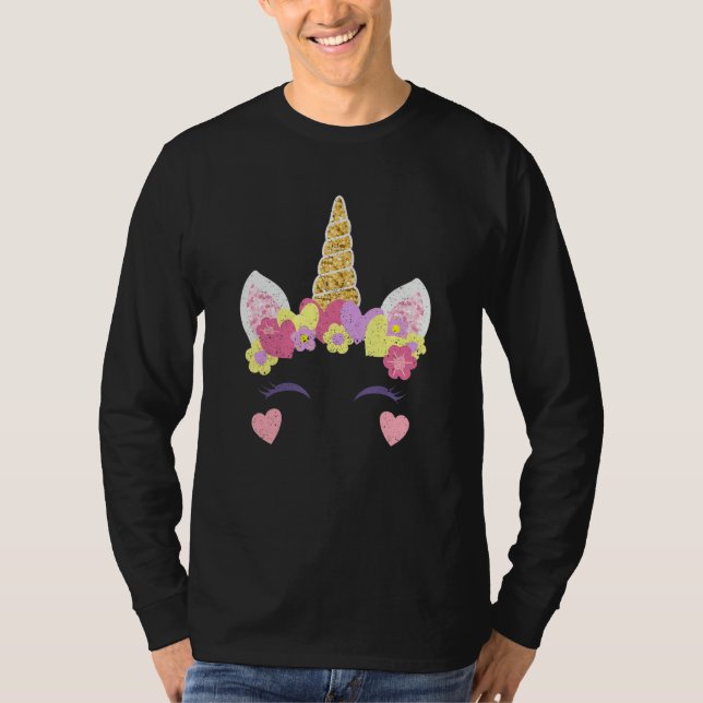 Valentine's Day Unicorn Face Hearts Cute Matching  T-Shirt (Front)