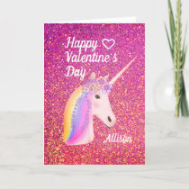 Valentines Day Unicorn Pink Glitter Personalized Holiday Card