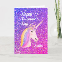 Valentines Day Unicorn Purple Pink Glitter Name Holiday Card