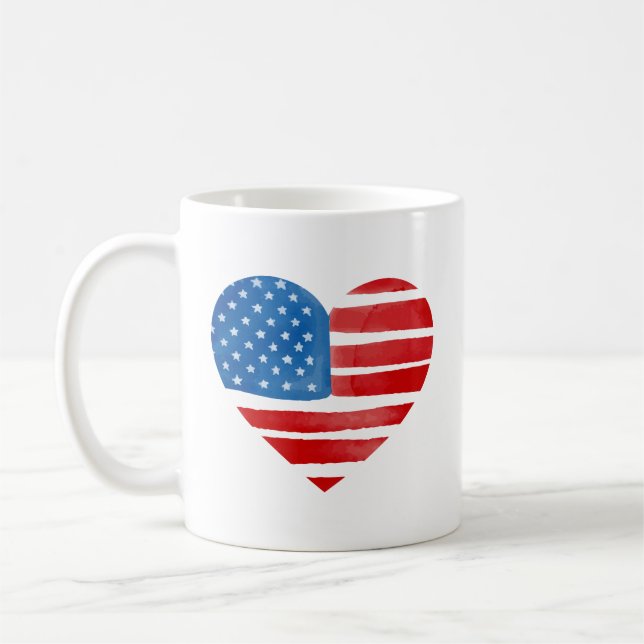 Valentines Day US American Flag Heart Patriotic Coffee Mug (Left)