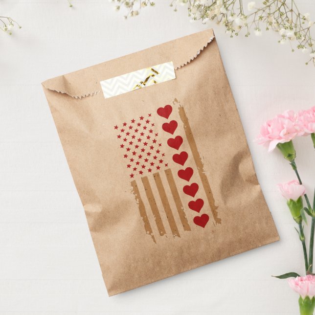 Valentine's Day US Flag Hearts  Favor Bag (Sealed)