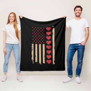 Valentine's Day US Flag Hearts  Fleece Blanket