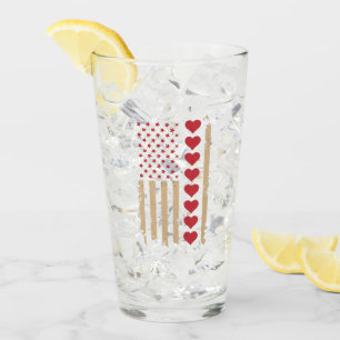 Valentine's Day US Flag Hearts Glass