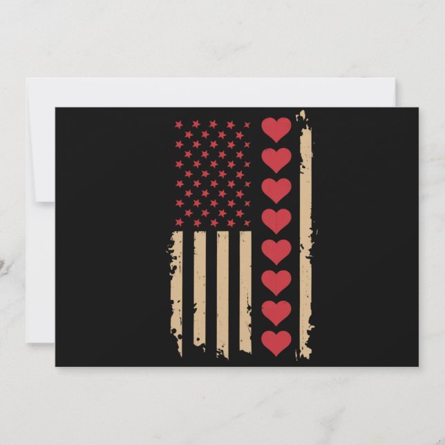 Valentine's Day US Flag Hearts  Holiday Card (Front)