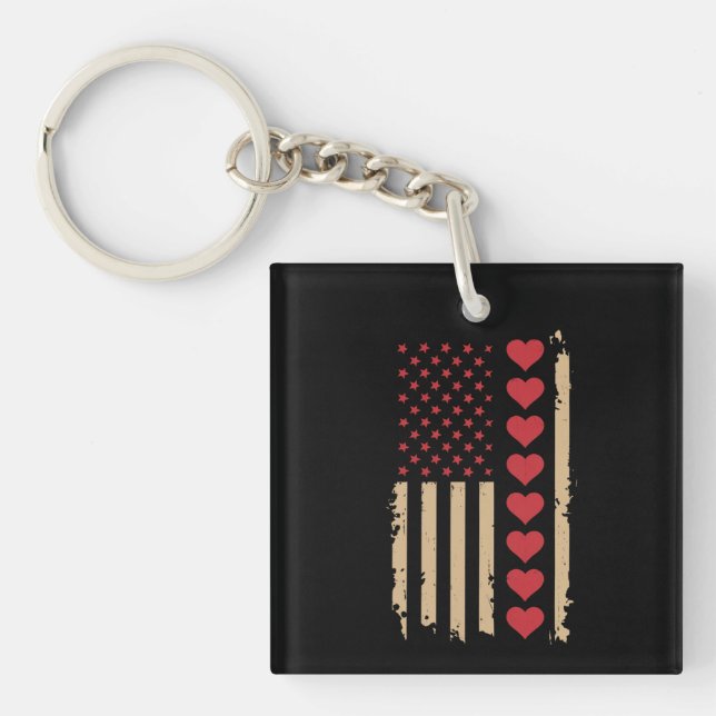 Valentine's Day US Flag Hearts  Keychain (Front)