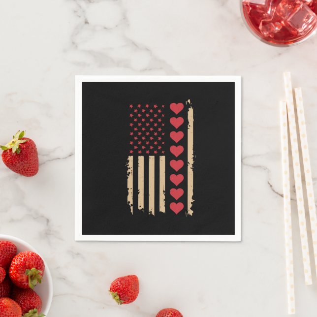Valentine's Day US Flag Hearts  Napkins (Insitu)