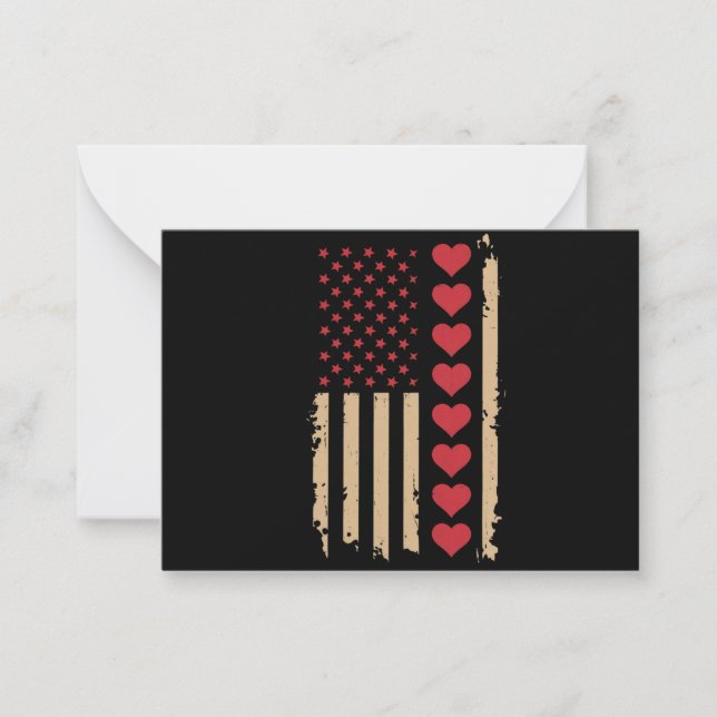Valentine's Day US Flag Hearts  Note Card (Front)