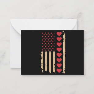 Valentine's Day US Flag Hearts Note Card