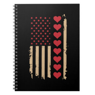Valentine's Day US Flag Hearts  Notebook
